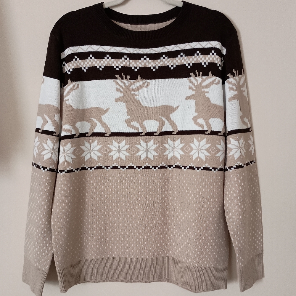 Unbranded‎ Deer Print Fairisle Nordic Cabin Prairie Preppy Winter Sweater Medium